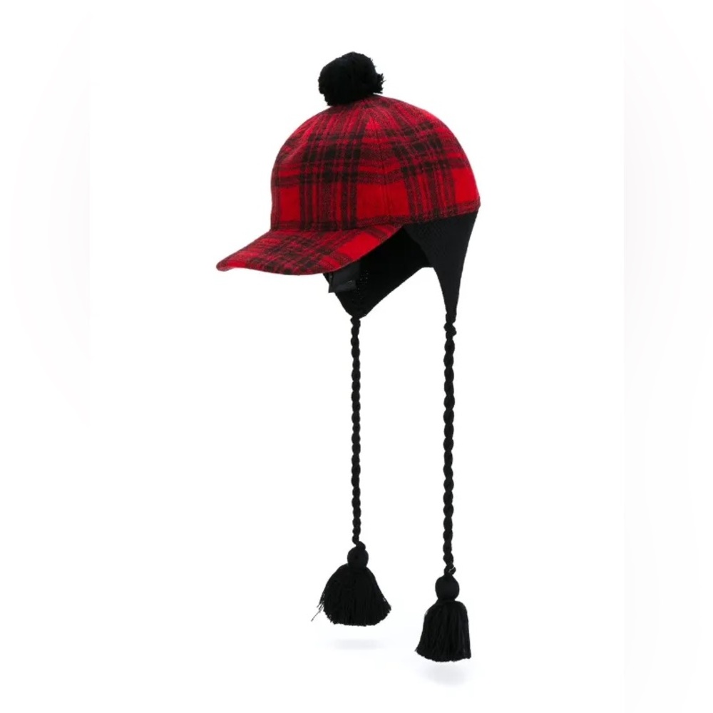 Gucci Red Tartan Plaid Pom-Pom Earflap Cap Baseball Hat - Picture 12 of 12